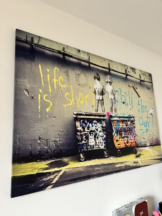 Banksy 1,5x1m  ,,Life is short- chill the duck out”