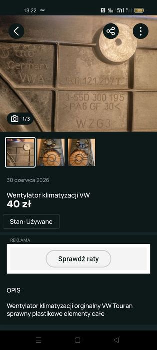 Wentylator klimatyzacji vw