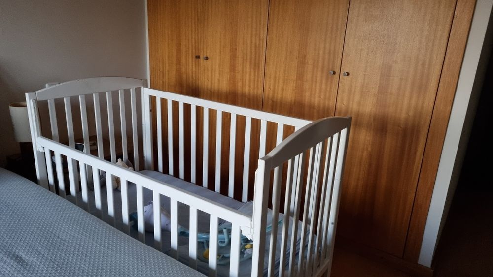 White Crib + Mattress + Mattress Protector