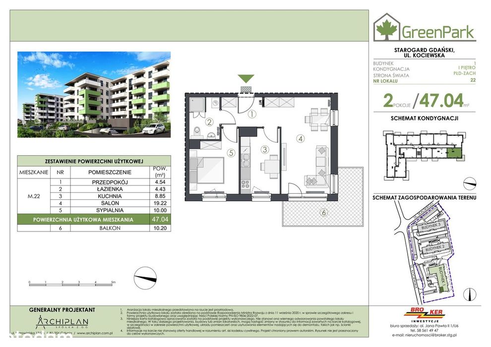 2-pokojowe mieszkanie 47m2 + balkon