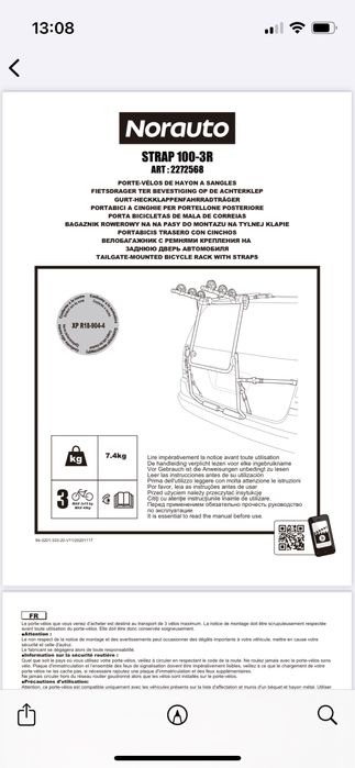 Suporte bicicletas norauto strap 100-3R