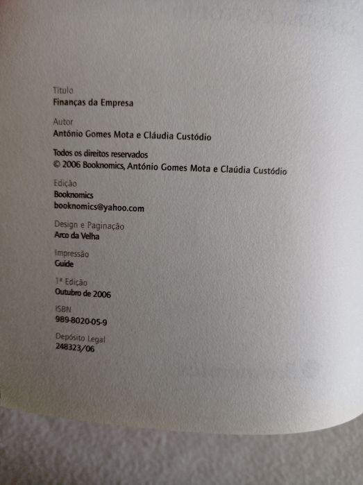 Finanças da empresa - Antonio Gomes Mota, Cláudia Custódio