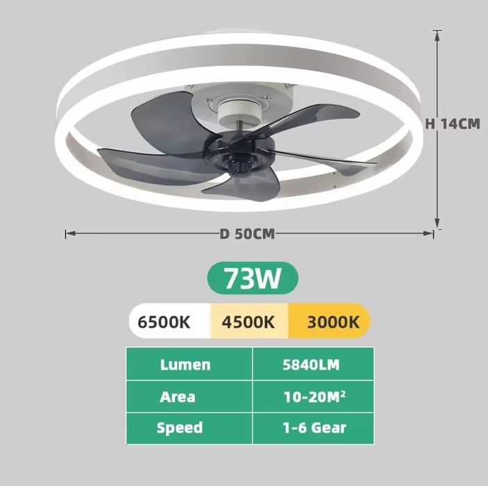 Lampa sufitowa led z wiatrakiem wentylator czarny biały