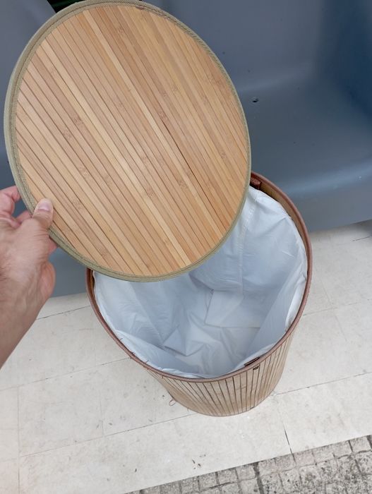 Cesto de roupa bambu cilíndrico