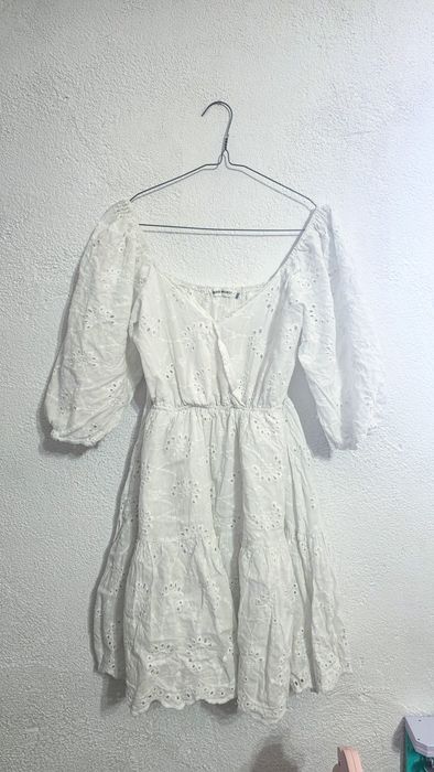 Biała ażurowa sukienka rozkloszowana sukienka na lato plażę Boho etno