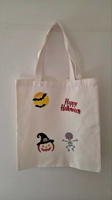 Hand-Painted Halloween Cotton Tote Bag