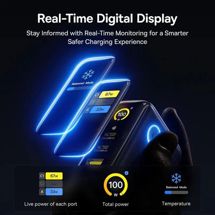 Зарядний пристрій Baseus PicoGo AE21 100w, складна вилка+дисплей