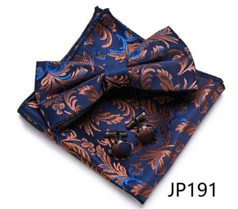 Mucha Poszetka Spinki Mosiądz granat Nowy zestaw Muszka