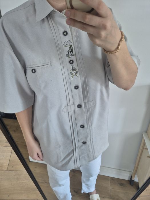 Koszula szara austriacka górska Grey shirt casual basic na guziki unis