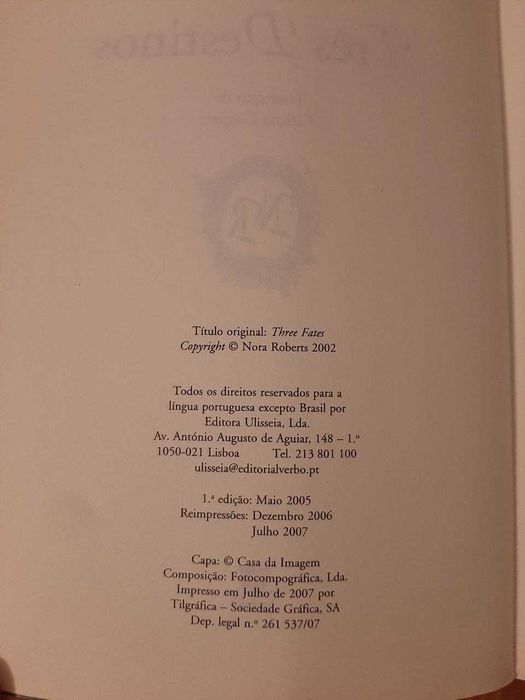 Livro "Três Destinos", Nora Roberts