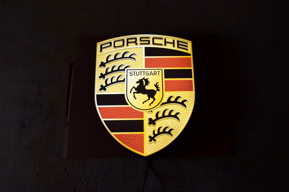 Podświetlane Logo PORSCHE, Reklama 3D, Baner, Lampa, Kinkiet, Prezent