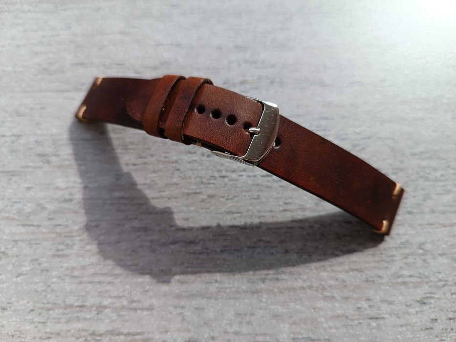 Skórzany pasek zegarka 18,5 mm szerokości ciemny kasztan