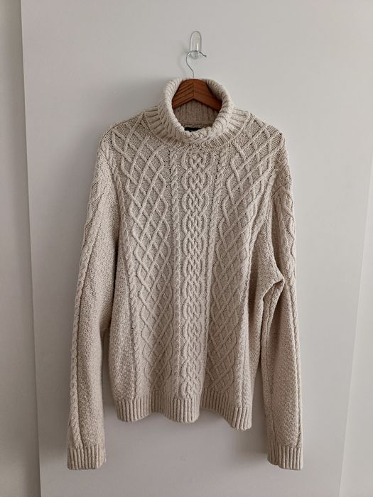 Beżowy pleciony gruby sweter zimowy Reserved XL klasyczny basic splot