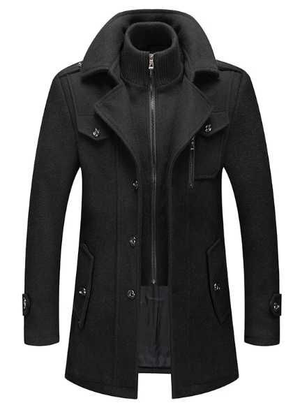 Płaszcz wełniany męski, zimowy, z kołnierzem i ociepleniem
