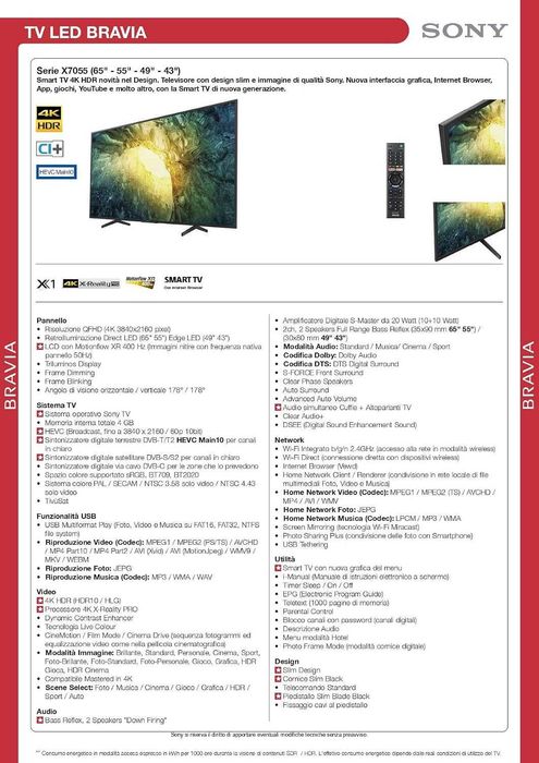 Sony Bravia 65X7055 — 65 Polegadas, 146x90 cm (POUPE 60%)