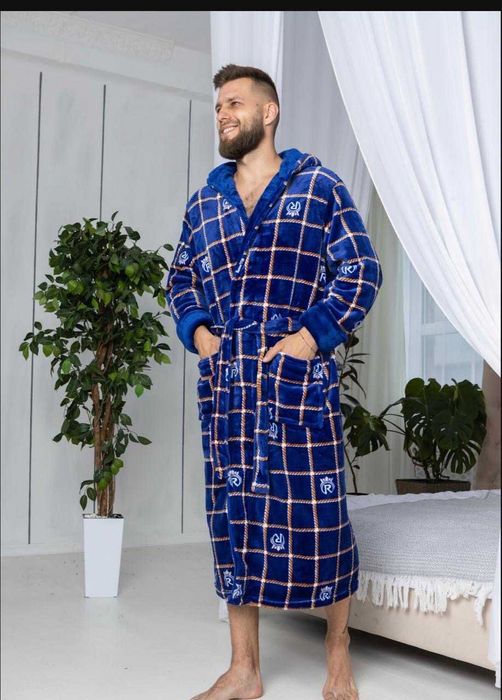 Мужской махровый халат на запах с капюшоном / мужской халат XL-6XL
