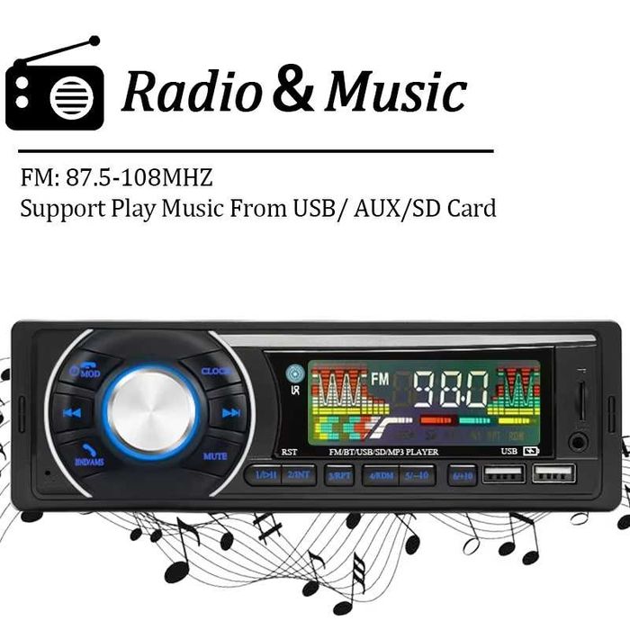 Rádio de áudio do carro 1din bluetooth  mp3  fm 12v do tlm aux/usb/tf
