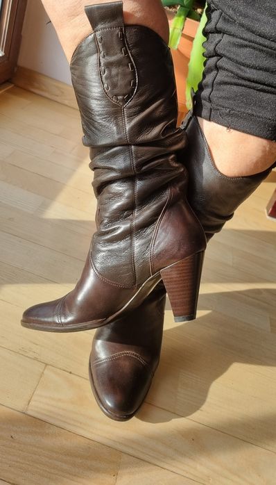 Skórzane Kozaki damskie r.35 Lizard jesień zima