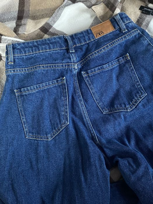 Джинси Zara, штани, темно синій колір, моми, банани, розмір хс-с