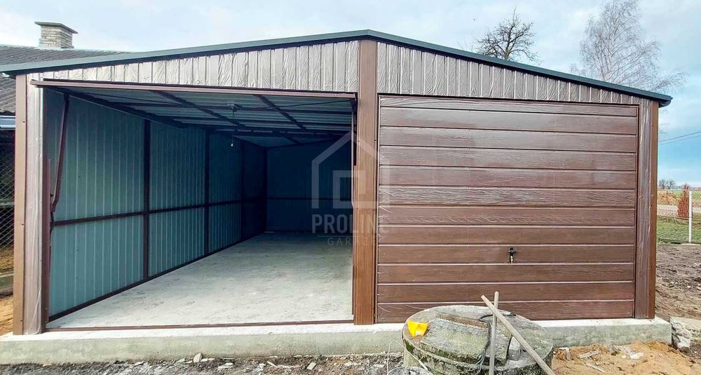 Garaż Blaszany 6,5X8 2X Brama Drewnopodobny Rynny Dwuspad PLG227