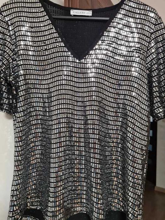 Bluzka damska z cekinami srebrnymi