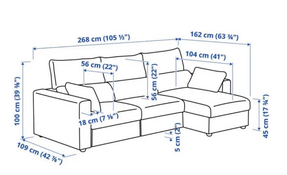 Sofá 3 lugares, com chaise longue . Modelo ikea Eskilstuna
