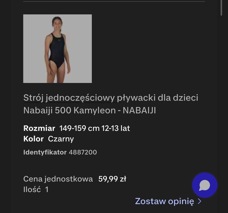 Kostium kąpielowy pływacki jednoczęściowy Decathlon r. 149-159 12 - 13 lat NOWY