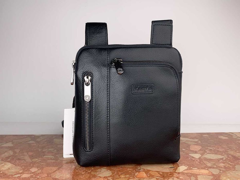 Сумка мужская кожаная на молнии планшет кросс боди Karya 0508 черная