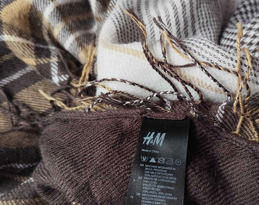 30% Wełna Uniseks w kratę szal z frędzlami krata camel khaki beż brąz