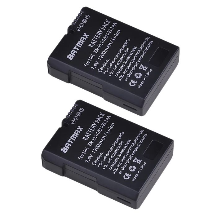 2 Batteries + Charger for Nikon EN-EL14 Series (D3000, D5000, Coolpix P7000)64741314962050122