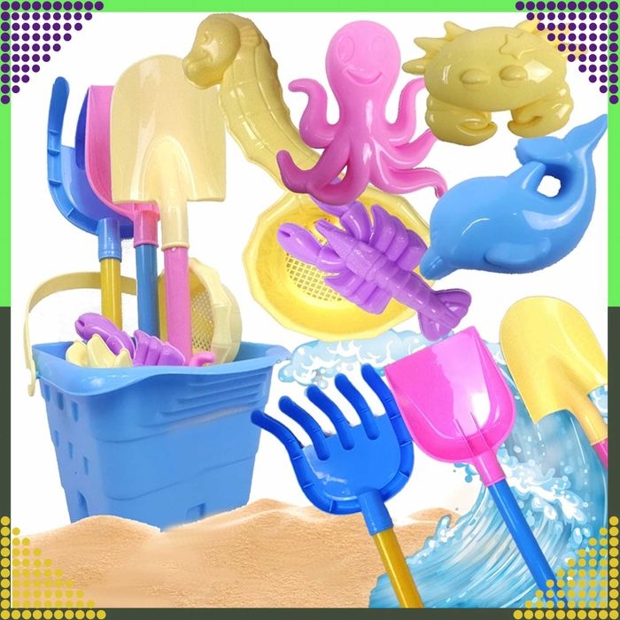 Wiaderko Foremki 9 szt Zabawek Plażowych Ogrodowych do Piaskownicy