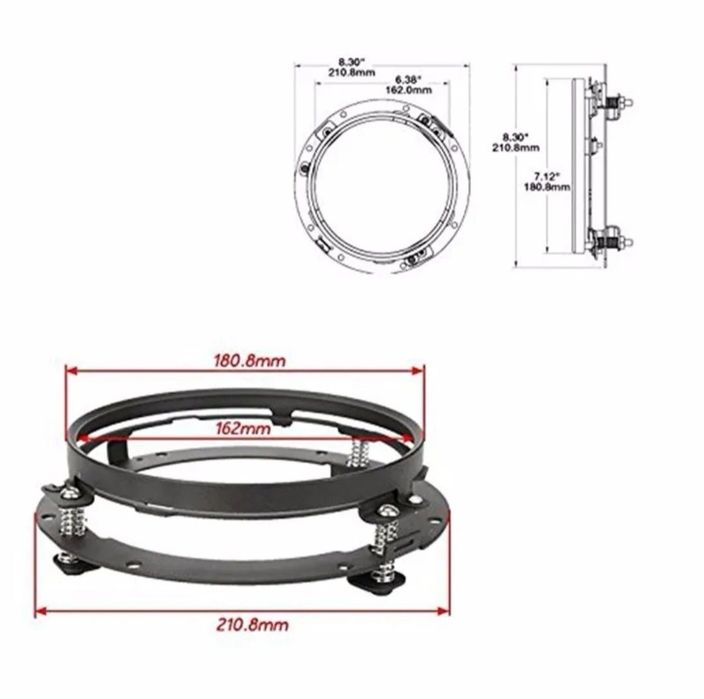 Aro / Anel / Suporte Fixação farol Jeep / Moto / Motas led 7 polegadas
