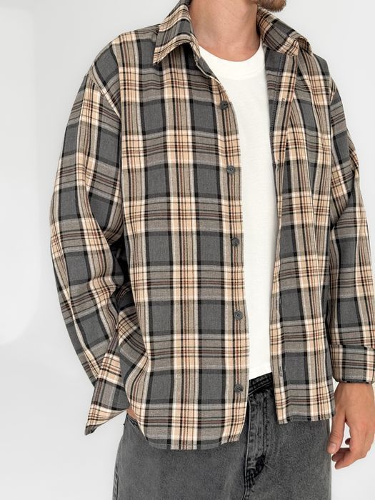 Сорочка чоловіча в клітинку з довгим рукавом Рубашка мужская клетка XL