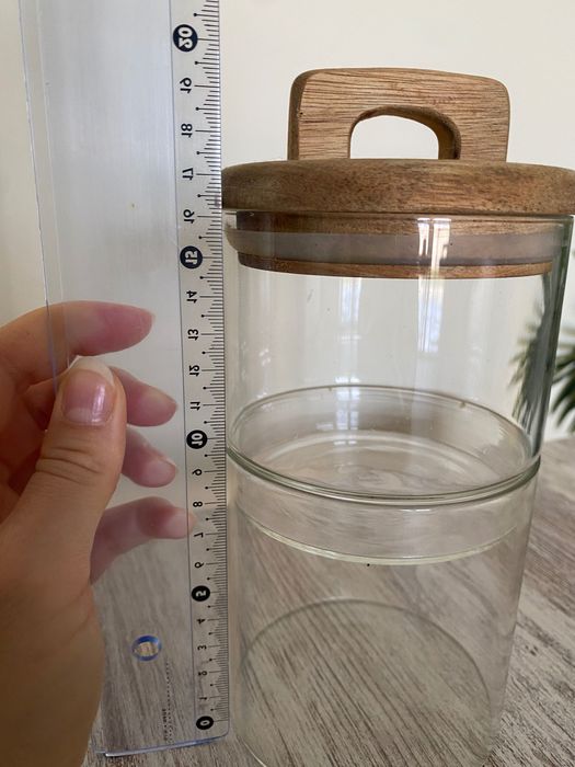 Frascos de Vidro com Tampa em Madeira Vários Taman