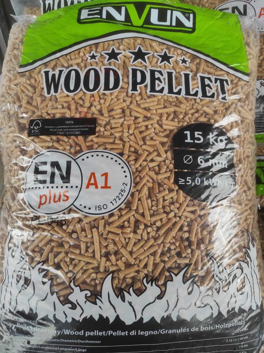 Pellet sosnowy ENVUN certyfikat A1 EN PLUS DIN