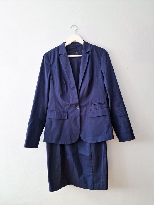 Granatowy komplet bawełniany żakiet i sukienka