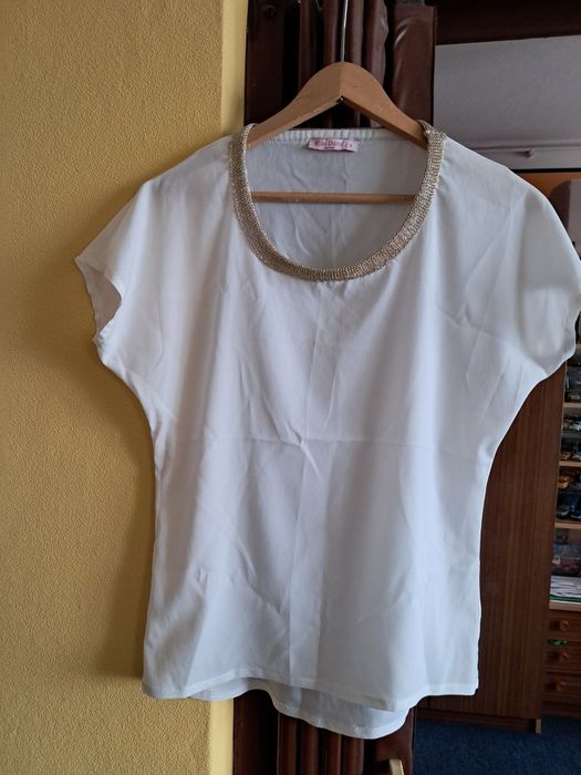 Biala wizytowa bluzka z krótkim rękawem rozmiar s.