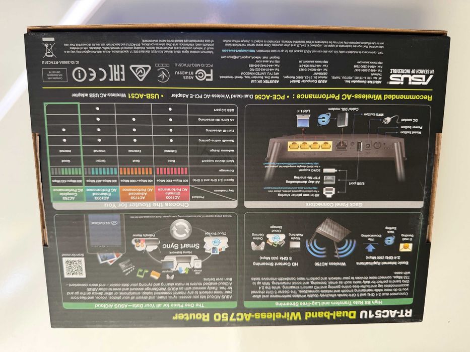 Router ASUS RT-AC51U AC750 Wi‑Fi 2,4/5 GHz – kompletny zestaw