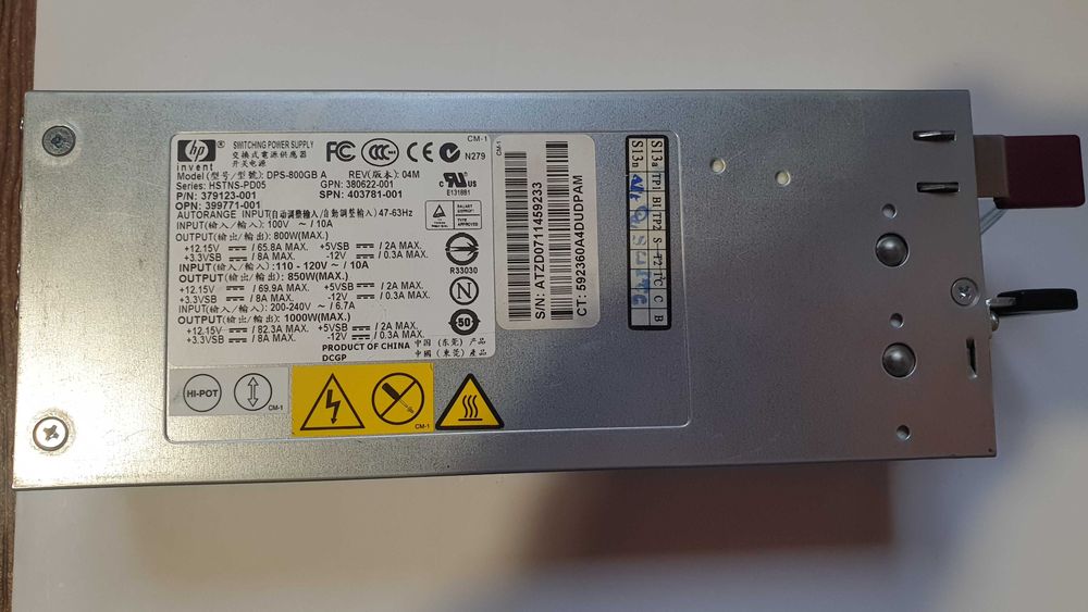 80А, Блок питания HP DPS-800GB A 1000 Вт, Серверный БП
