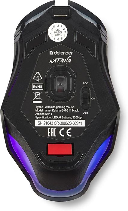 Defender® Mysz Gamingowa Katana Bezprzewodowa z RGB, Cicha