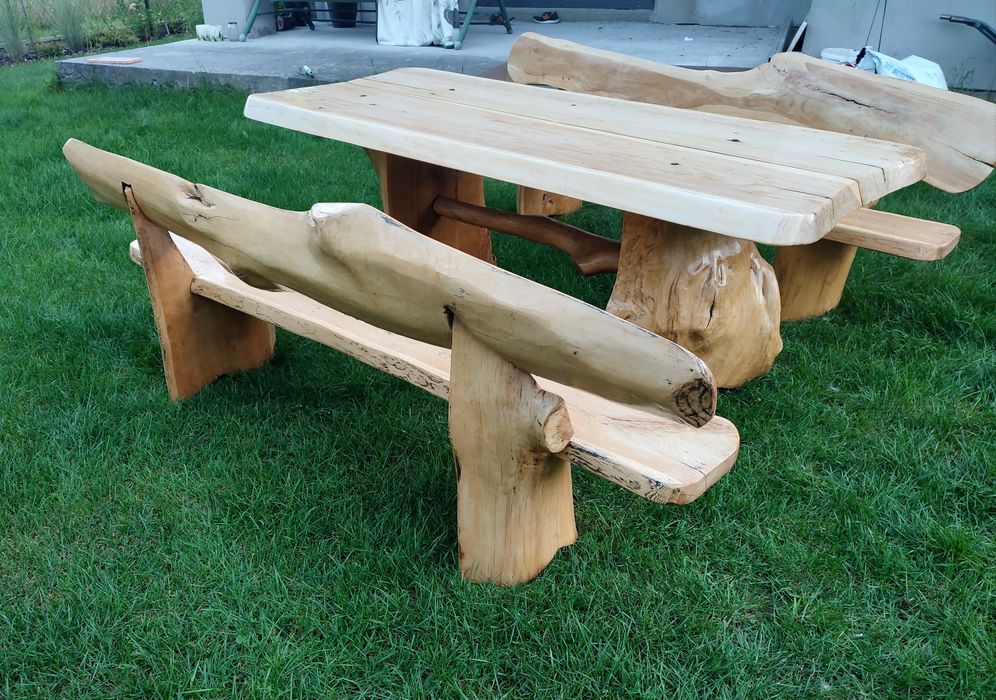 Meble ogrodowe dębowe biesiadne stół ławki komplet zestaw tarasowy