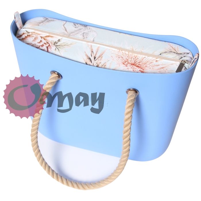 Bezowy organizer do OBAG MINI kwiaty błękit kwiaty 2 kieszenie OMAY