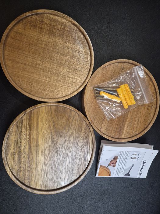 Zestaw 3 okrągłych półek drewnianych – Styl Boho / Loft – Śr. 15cm