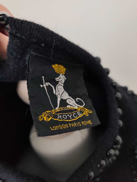 Czarny elegancki wełniany sweter sweterek z perełkami uniwersalny wool