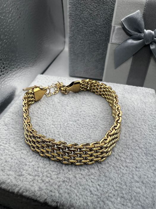 Pulseira de Malha Larga 8mm - Aço Inoxidável 304 com Banho de Ouro 18K