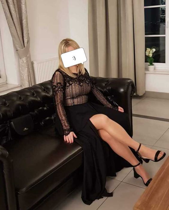 Długa czarna sukienka Lavika L Cekiny Błyszcząca