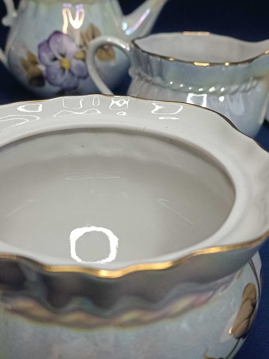 Чайний сервіз перламутровий з фіалками Коростень 1 сорт