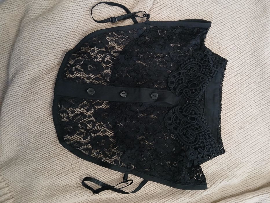 Fałszywy kołnierzyk koszula czarny koronka ażur