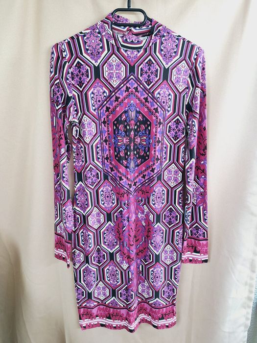 Sukienka midi wiskoza wzory różowa bon prix S 36