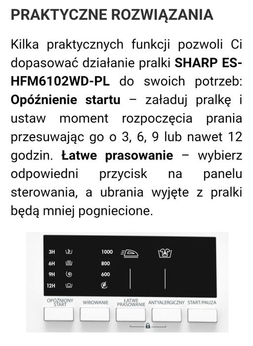 Sprzedam pralkę SHARP stan nowa